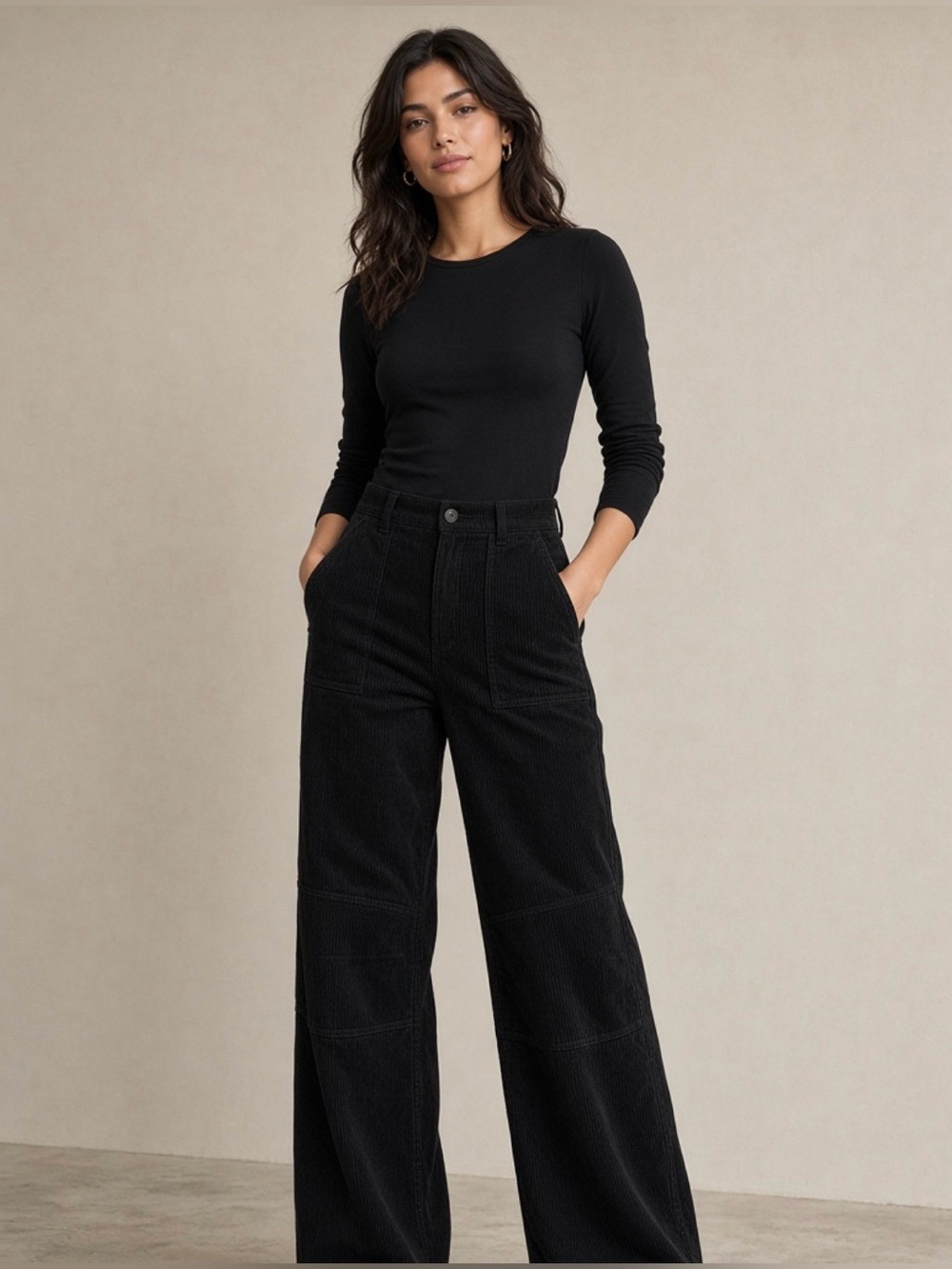 Kut from the Kloth Black High-Rise Wide Leg Corduroy Pants Size 10